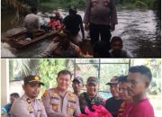 Tim Garda Terdepan, Kapolsek Siak Hulu Bersama Awak Media Naik Perahu Bantu Korban Banjir Dan Giat Cooling System