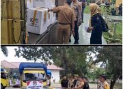 Camat Siak Hulu Bersama Kapolsek Siak Hulu dan BKO Polda Riau Distribusikan Logistik Kotak Suara Pemilu PPK Siak Hulu Di 12 PPS Desa