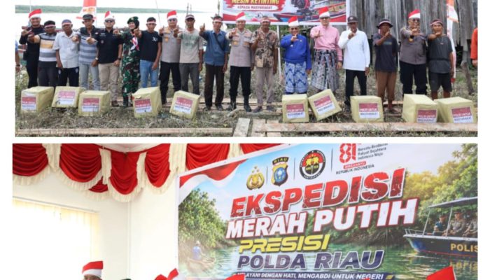Polda Riau Ekspedisi Merah Putih Presisi, Tanam 810 Mangrove dan Salurkan Bantuan Untuk Masyarakat Pesisir Sinaboi