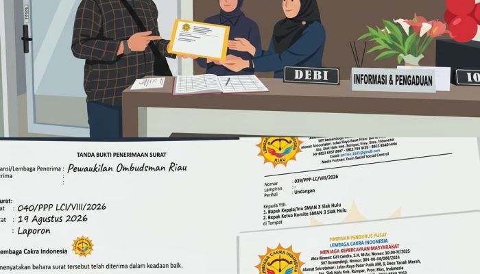 Dilaporkan..! LCI Resmi Serahkan Surat Pengaduan Dugaan Pengadaan Seragam Oleh Komite SMAN 3 Siak Hulu ke Ombudsman Riau
