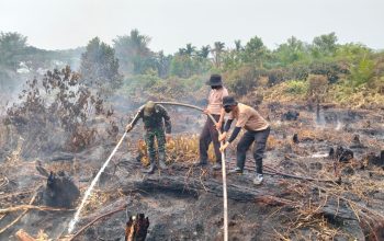 Kapolsek Siak Hulu Pimpin Langsung Pemadaman Kebakaran Lahan Gambut di Pandau Jaya