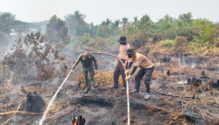 Kapolsek Siak Hulu Pimpin Langsung Pemadaman Kebakaran Lahan Gambut di Pandau Jaya